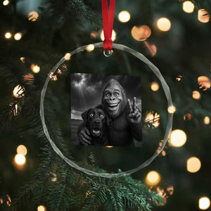 Cute Labrador Selfie With Bigfoot Crystal Glass Ornament Funny Cryptid TS12 Print Your Wear