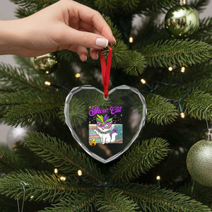 Cute Mardi Gras Cat Heart Crystal Glass Ornament The Life Of The Showcat TS14 Print Your Wear