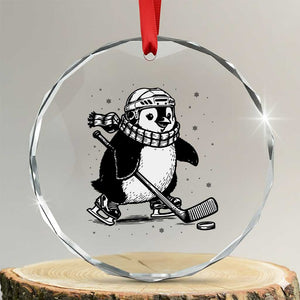 Cute Penguin Playing Ice Hockey Crystal Glass Ornament Funny Sports Lover Gift TS12 Transparent Glass 3'' Circle Print Your Wear