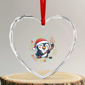 Cute Penguin Playing Ice Hockey Heart Crystal Glass Ornament Funny Christmas Gift TS12 Transparent Glass 3'' Heart Print Your Wear
