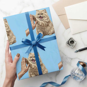 Cute Persian Cat High Five Wrapping Paper Roll Cat Lover TS12 Light Blue Print Your Wear