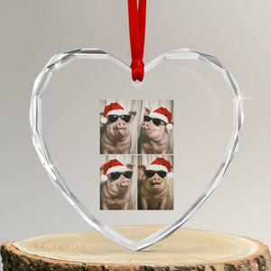 Cute Pig Christmas Selfie Heart Crystal Glass Ornament Funny Holiday Photobooth Gift TS12 Transparent Glass 3'' Heart Print Your Wear