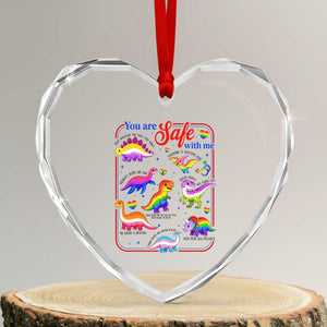 Cute Rainbow Dinosaur LGBTQ Ally Heart Crystal Glass Ornament You Are Safe With Me Pride Month