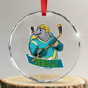 Cute Seal Playing Ice Hockey Crystal Glass Ornament Funny Winter Sports Gift TS12 Transparent Glass 3'' Circle Print Your Wear