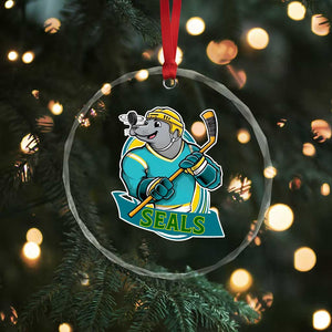 Cute Seal Playing Ice Hockey Crystal Glass Ornament Funny Winter Sports Gift TS12 Print Your Wear