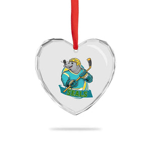 Cute Seal Playing Ice Hockey Heart Crystal Glass Ornament Funny Winter Sports Gift TS12 Print Your Wear