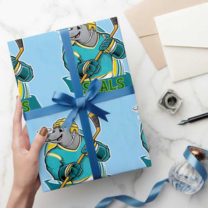 Cute Seal Playing Ice Hockey Wrapping Paper Roll Funny Winter Sports Gift TS12 Light Blue Print Your Wear