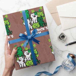 Cute St Catricks Day Wrapping Paper Roll St Patricks Cats Saint Pattys Cat Lover TS02 Mocha Print Your Wear