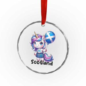 Cute Unicorn Wearing Tartan Kilt Holding Saltire Flag Graphic Crystal Glass Ornament TS02 Print Your Wear