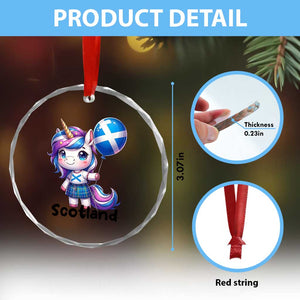 Cute Unicorn Wearing Tartan Kilt Holding Saltire Flag Graphic Crystal Glass Ornament TS02 Print Your Wear