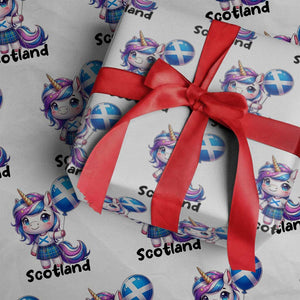 Cute Unicorn Wearing Tartan Kilt Holding Saltire Flag Graphic Wrapping Paper Roll
