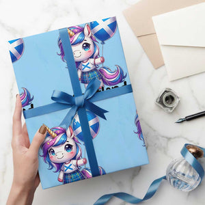Cute Unicorn Wearing Tartan Kilt Holding Saltire Flag Graphic Wrapping Paper Roll