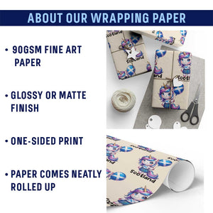 Cute Unicorn Wearing Tartan Kilt Holding Saltire Flag Graphic Wrapping Paper Roll