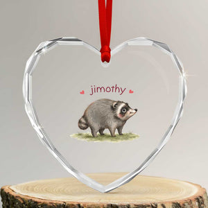 Cute Watercolor Viral Jimothy the Raccoon Heart Crystal Glass Ornament Viral Seattle Trash Panda Meme TS02 Transparent Glass 3'' Heart Print Your Wear