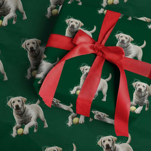 Cute Yellow Labrador Retriever With Tennis Ball Wrapping Paper Roll TS12 Green Print Your Wear