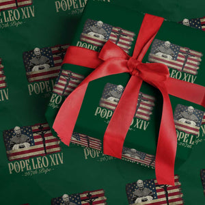 Da Pope Leo XIV Wrapping Paper Roll From America Chicago USA Flag Cross TS10 Green Print Your Wear
