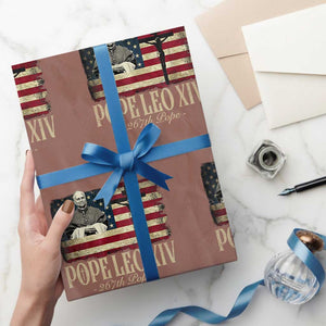 Da Pope Leo XIV Wrapping Paper Roll From America Chicago USA Flag Cross TS10 Mocha Print Your Wear