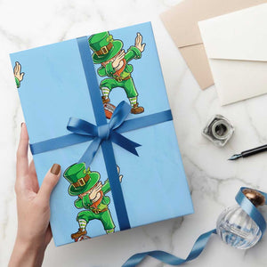 Dabbing Leprechaun Football Wrapping Paper Roll St Patricks Day Sports Lover TS02 Light Blue Print Your Wear