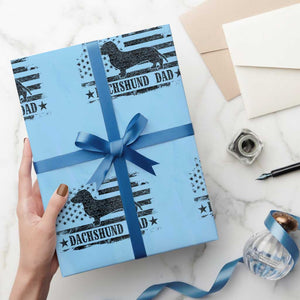 Dachshund Dog Dad Wrapping Paper Roll Fathers Day Gift for Dog Lovers American Flag TS10 Light Blue Print Your Wear