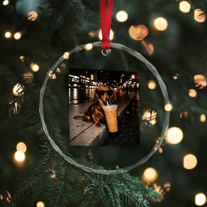 Dachshund Iced Coffee Crystal Glass Ornament Grunge Meme Graphic Funny Weiner Dog Lovers Dad