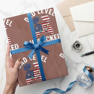 Dad Level Unlocked Wrapping Paper Roll New Dad Gamer American Flag 4th of July