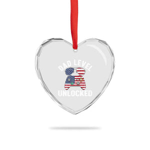Dad Level Unlocked Heart Crystal Glass Ornament New Dad Gamer American Flag 4th of July