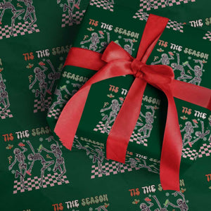 Dancing Skeleton Christmas Wrapping Paper Roll Tis The Season Retro Boujee Xmas Vibe TS02 Green Print Your Wear