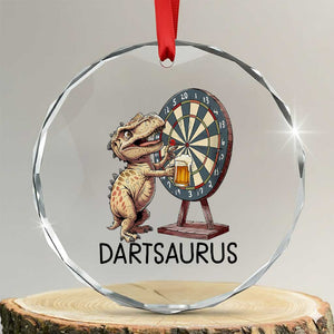 Dartsaurus Crystal Glass Ornament Funny Dinosaur Dart Player Gift TS12 Transparent Glass 3'' Circle Print Your Wear