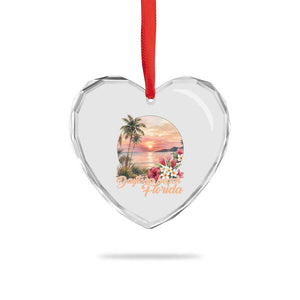 Daytona Beach Florida Heart Crystal Glass Ornament Tropical Palm Tree Ocean Travel Gift