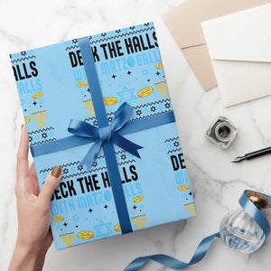 Deck The Halls With Matzo Balls Wrapping Paper Roll Funny Ugly Jewish Holiday Gift TS12 Light Blue Print Your Wear