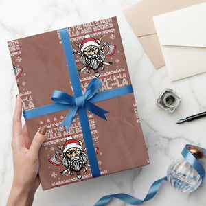 Deck The Halls With Skulls and Bodies Wrapping Paper Roll Viking Christmas Fa La La Valhalla TS02 Mocha Print Your Wear
