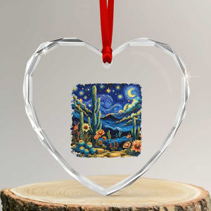 Desert Night Cactus Starry Night Arizona Stars Sky Nature Lover Gift Heart Crystal Glass Ornament