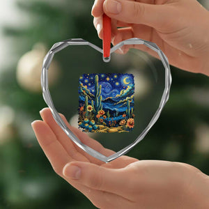 Desert Night Cactus Starry Night Arizona Stars Sky Nature Lover Gift Heart Crystal Glass Ornament