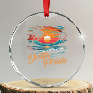 Destin Florida Beach Crystal Glass Ornament Retro Sunset Palm Tree Graphic