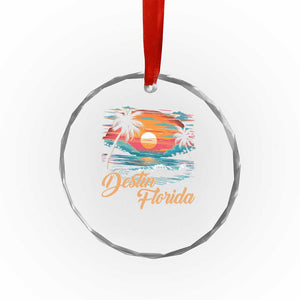 Destin Florida Beach Crystal Glass Ornament Retro Sunset Palm Tree Graphic