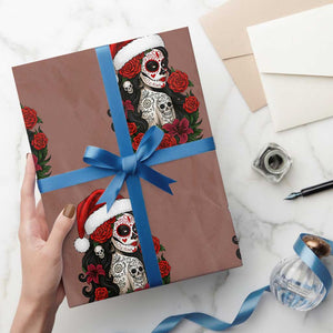 Dia De Los Muertos Mexican Christmas Wrapping Paper Roll Day of the Dead Sugar Skull Women TS14 Mocha Print Your Wear