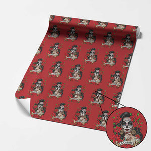 Dia De Los Muertos Mexican Wrapping Paper Roll Day of the Dead Sugar Skull Women TS14 Red Print Your Wear