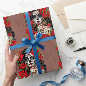 Dia De Los Muertos Mexican Wrapping Paper Roll Day of the Dead Sugar Skull Women TS14 Mocha Print Your Wear