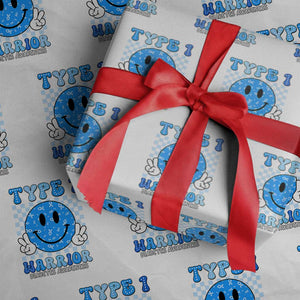 Diabetes Awareness Wrapping Paper Roll Blue Ribbon T1D Warrior Support Squad Retro Groovy TS02 White Print Your Wear