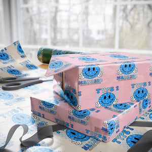 Diabetes Awareness Wrapping Paper Roll Blue Ribbon T1D Warrior Support Squad Retro Groovy TS02 Light Pink Print Your Wear