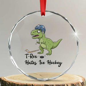 Dino Hates Ice Hockey Crystal Glass Ornament Funny Ice Sports Dinosaur Gift TS12 Transparent Glass 3'' Circle Print Your Wear