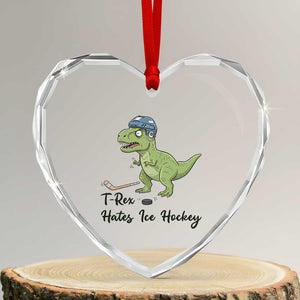 Dino Hates Ice Hockey Heart Crystal Glass Ornament Funny Ice Sports Dinosaur Gift TS12 Transparent Glass 3'' Heart Print Your Wear
