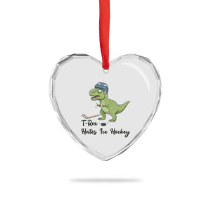 Dino Hates Ice Hockey Heart Crystal Glass Ornament Funny Ice Sports Dinosaur Gift TS12 Print Your Wear