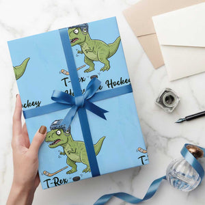 Dino Hates Ice Hockey Wrapping Paper Roll Funny Ice Sports Dinosaur Gift TS12 Light Blue Print Your Wear