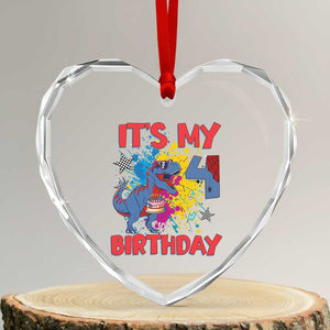 Dino Spider Its My 4th Birthday Heart Crystal Glass Ornament Dinosaur Gift For Boys