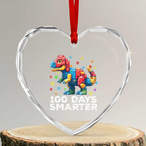 Dinosaur 100 Days Smarter Heart Crystal Glass Ornament Building Bricks Dinosaur 100th Day Kids TS10 Transparent Glass 3'' Heart Print Your Wear