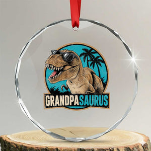Dinosaur Grandfather Crystal Glass Ornament Funny Grandpasaurus Fathers Day Family Matching TS11 Transparent Glass 3'' Circle Print Your Wear