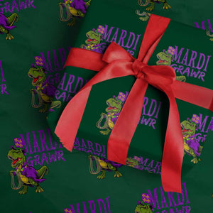 Dinosaur Mardi Gras Wrapping Paper Roll Funny Meme New Orleans Party Custume Beads TS10 Green Print Your Wear