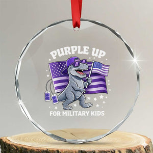 Dinosaur Military Kids Crystal Glass Ornament Purple Up For Military Child Month Patriotic USA Flag TS10 Transparent Glass 3'' Circle Print Your Wear