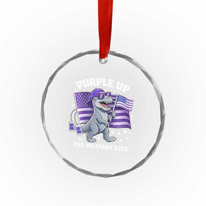 Dinosaur Military Kids Crystal Glass Ornament Purple Up For Military Child Month Patriotic USA Flag TS10 Print Your Wear